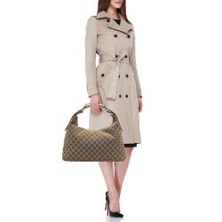Pre Owned Gucci White/Beige GG Canvas Medium Horsebit Hobo