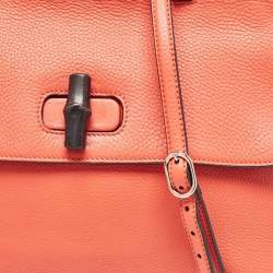 Pre Owned Gucci Orange Leather Large Bamboo Daily Top Handle Bag