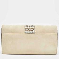 Pre Owned Gucci Beige Suede Crystals Embellished Flap Chain Clutch