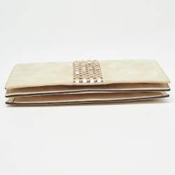 Pre Owned Gucci Beige Suede Crystals Embellished Flap Chain Clutch