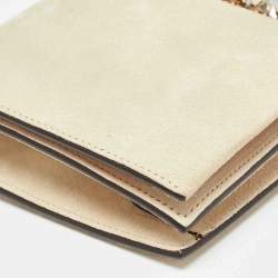 Pre Owned Gucci Beige Suede Crystals Embellished Flap Chain Clutch