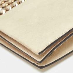 Pre Owned Gucci Beige Suede Crystals Embellished Flap Chain Clutch