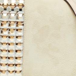 Pre Owned Gucci Beige Suede Crystals Embellished Flap Chain Clutch