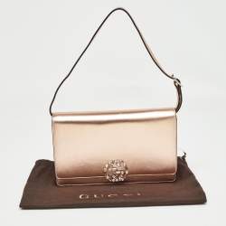 مملوكة مسبقًا Gucci Rose Gold Leather Crystals Broadway Clutch Bag