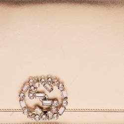 مملوكة مسبقًا Gucci Rose Gold Leather Crystals Broadway Clutch Bag