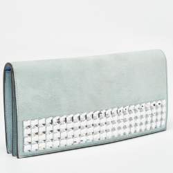 Pre Owned Gucci Light Blue Suede Broadway Clutch
