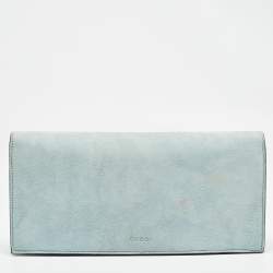 Pre Owned Gucci Light Blue Suede Broadway Clutch