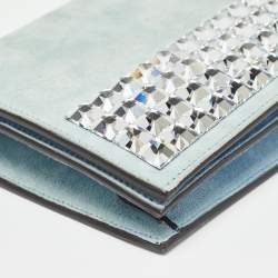 Pre Owned Gucci Light Blue Suede Broadway Clutch
