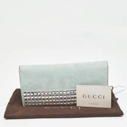 Pre Owned Gucci Light Blue Suede Broadway Clutch
