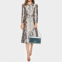 Pre Owned Gucci Metallic Mint Green Leather Crystals Broadway Clutch Bag