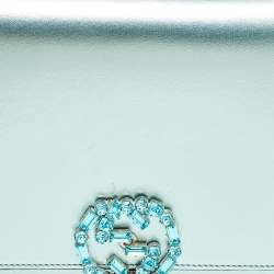 Pre Owned Gucci Metallic Mint Green Leather Crystals Broadway Clutch Bag