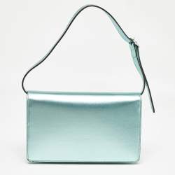 Pre Owned Gucci Metallic Mint Green Leather Crystals Broadway Clutch Bag