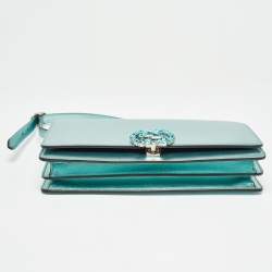 Pre Owned Gucci Metallic Mint Green Leather Crystals Broadway Clutch Bag