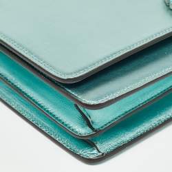 Pre Owned Gucci Metallic Mint Green Leather Crystals Broadway Clutch Bag