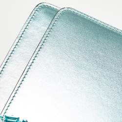 Pre Owned Gucci Metallic Mint Green Leather Crystals Broadway Clutch Bag