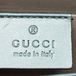 Pre Owned Gucci Metallic Mint Green Leather Crystals Broadway Clutch Bag