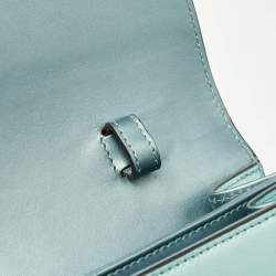 Pre Owned Gucci Metallic Mint Green Leather Crystals Broadway Clutch Bag