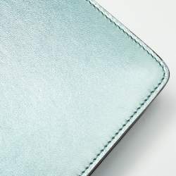 Pre Owned Gucci Metallic Mint Green Leather Crystals Broadway Clutch Bag