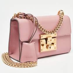 Pre Owned Gucci Light Pink Leather Small Padlock Shoulder Bag