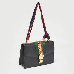Pre Owned Gucci Black Leather Small Web Sylvie Shoulder Bag
