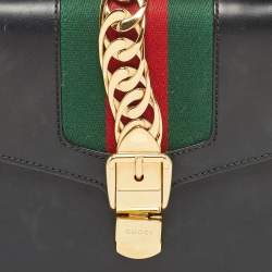 Pre Owned Gucci Black Leather Small Web Sylvie Shoulder Bag