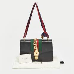 Pre Owned Gucci Black Leather Small Web Sylvie Shoulder Bag