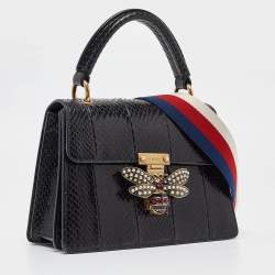 Gucci Black Water Snake Small Queen Margaret Top Handle Bag