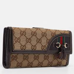 Gucci Beige/Brown GG Canvas and Leather Horsebit Tassel Continental Wallet