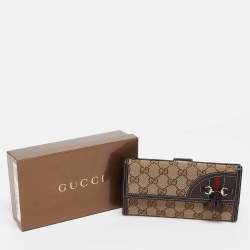 Gucci Beige/Brown GG Canvas and Leather Horsebit Tassel Continental Wallet