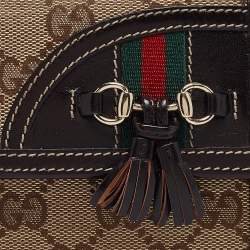 Gucci Beige/Brown GG Canvas and Leather Horsebit Tassel Continental Wallet