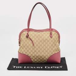 Pre Owned Gucci Fuchsia/Beige GG Canvas and Leather Bree Bag