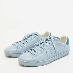 Gucci Blue Leather Perforated Interlocking G Ace Sneakers Size 35.5