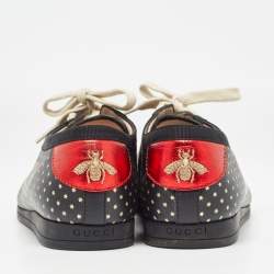 Pre Owned Gucci Black Leather Guccy Stars Falacer Sneakers Size 38