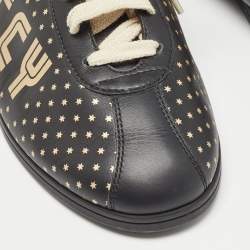 Pre Owned Gucci Black Leather Guccy Stars Falacer Sneakers Size 38