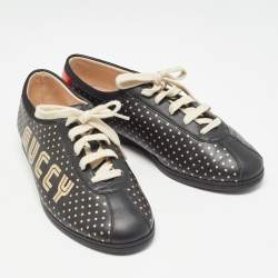 Pre Owned Gucci Black Leather Guccy Stars Falacer Sneakers Size 38