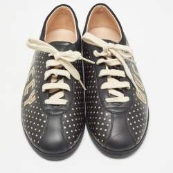 Pre Owned Gucci Black Leather Guccy Stars Falacer Sneakers Size 38