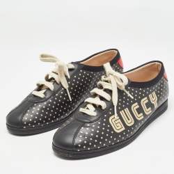 Pre Owned Gucci Black Leather Guccy Stars Falacer Sneakers Size 38