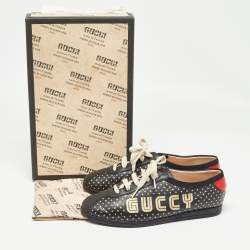 Pre Owned Gucci Black Leather Guccy Stars Falacer Sneakers Size 38