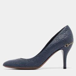 Pre Owned Gucci Blue Leather GG Round Toe Pumps Size  40