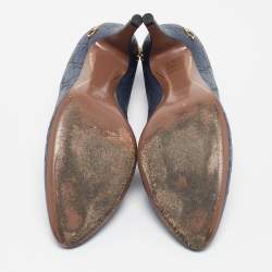Pre Owned Gucci Blue Leather GG Round Toe Pumps Size  40
