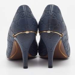 Pre Owned Gucci Blue Leather GG Round Toe Pumps Size  40