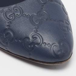 Pre Owned Gucci Blue Leather GG Round Toe Pumps Size  40