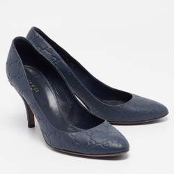 Pre Owned Gucci Blue Leather GG Round Toe Pumps Size  40