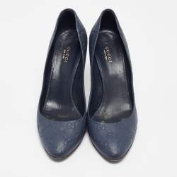 Pre Owned Gucci Blue Leather GG Round Toe Pumps Size  40