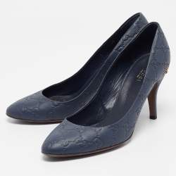 Pre Owned Gucci Blue Leather GG Round Toe Pumps Size  40