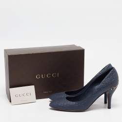Pre Owned Gucci Blue Leather GG Round Toe Pumps Size  40