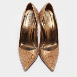 Gucci Metallic Gold Snakeskin Bamboo Heel Pumps Size 36