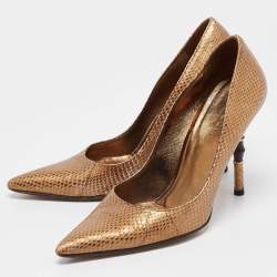 Gucci Metallic Gold Snakeskin Bamboo Heel Pumps Size 36