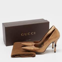 Gucci Metallic Gold Snakeskin Bamboo Heel Pumps Size 36