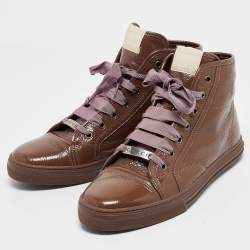 Gucci Brown Patent GG High Top Sneakers Size 40